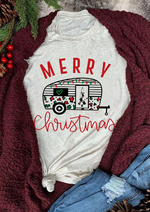 

T-shirts Tees Merry Christmas Tree Plaid Striped O-Neck T-Shirt Tee in Gray. Size