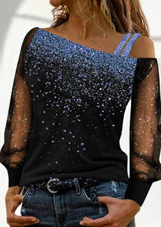 Blouses Glitter One Sided Cold Shoulder Blouse in Multicolor. Size: S,XL