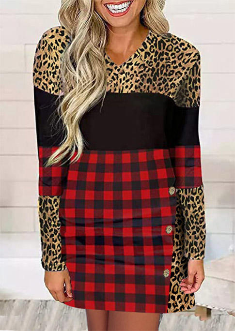 

Mini Dresses Leopard Plaid Button Mini Dress in Multicolor. Size: L,M,,XL