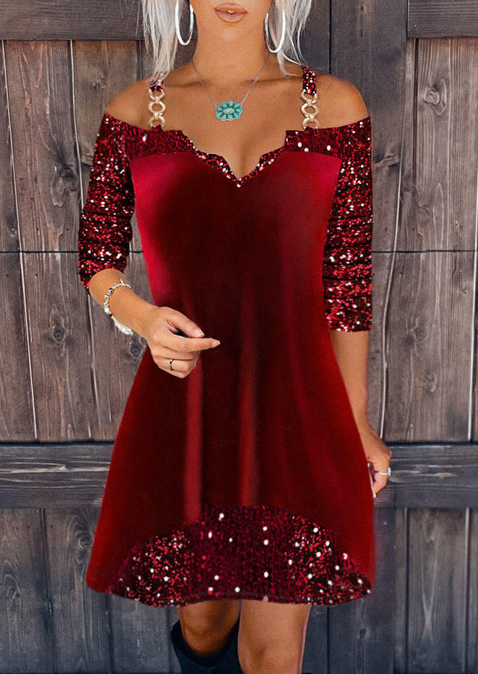 

Mini Dresses Glitter Metal Chain Long Sleeve Mini Dress - Burgundy in Red. Size: L,M,,XL