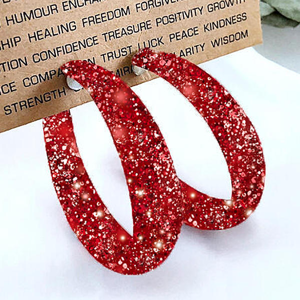 Earrings Glitter Round Pu Leather Earrings in Red. Size: One Size