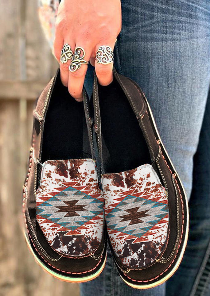 

Sneakers Aztec Geometric Slip On Round Toe Flat Sneakers in Brown. Size
