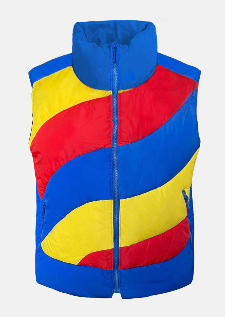 

Coats Color Block Zipper Pocket Vest Coat in Multicolor. Size: L,M,,XL