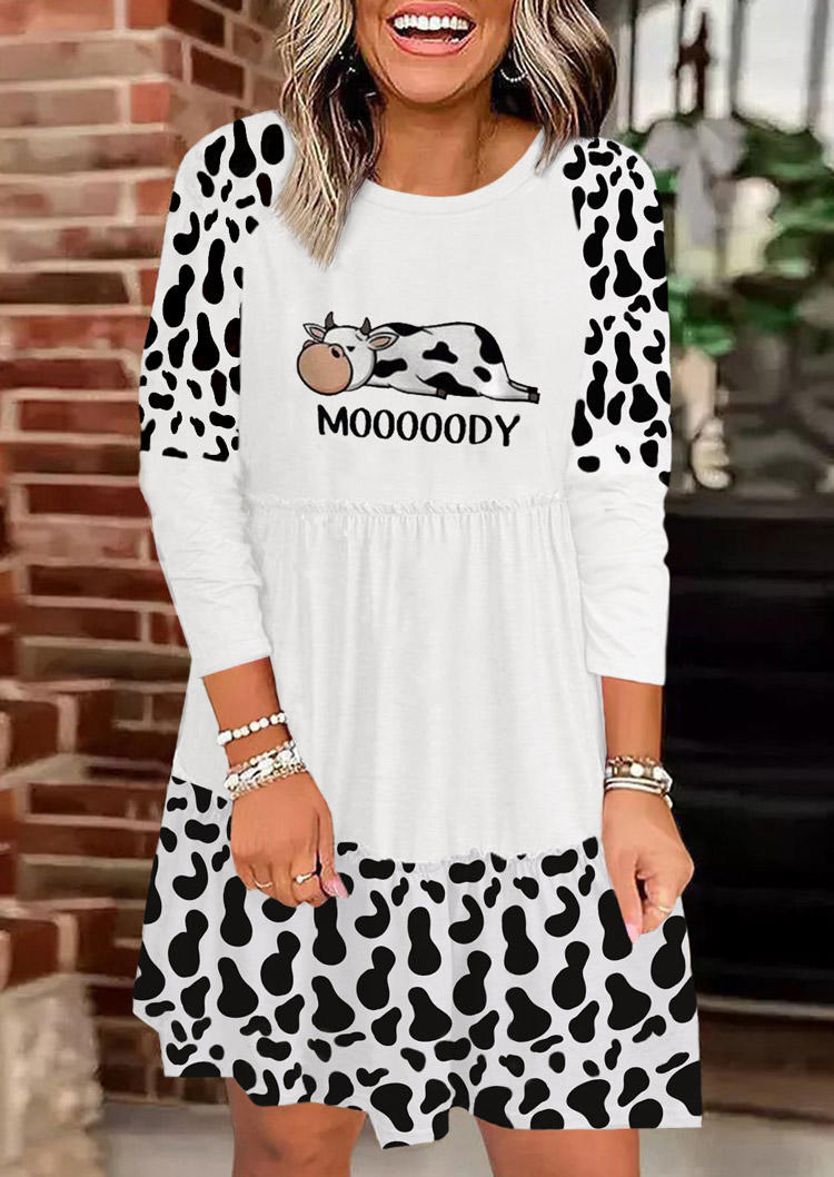 

Mini Dresses Mooooody Cow Ruffled Mini Dress in White. Size: L,M,,XL