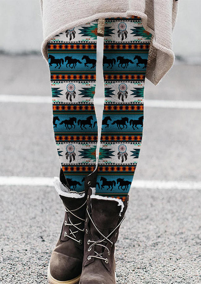 

Leggings Dreamcatcher Feather Aztec Geometric Elastic Waist Skinny Leggings in Multicolor. Size: L