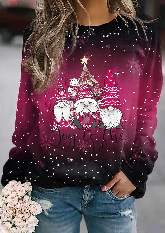 Sweatshirts Christmas Gnomies Joy To The World Pullover Sweatshirt in Multicolor. Size: M