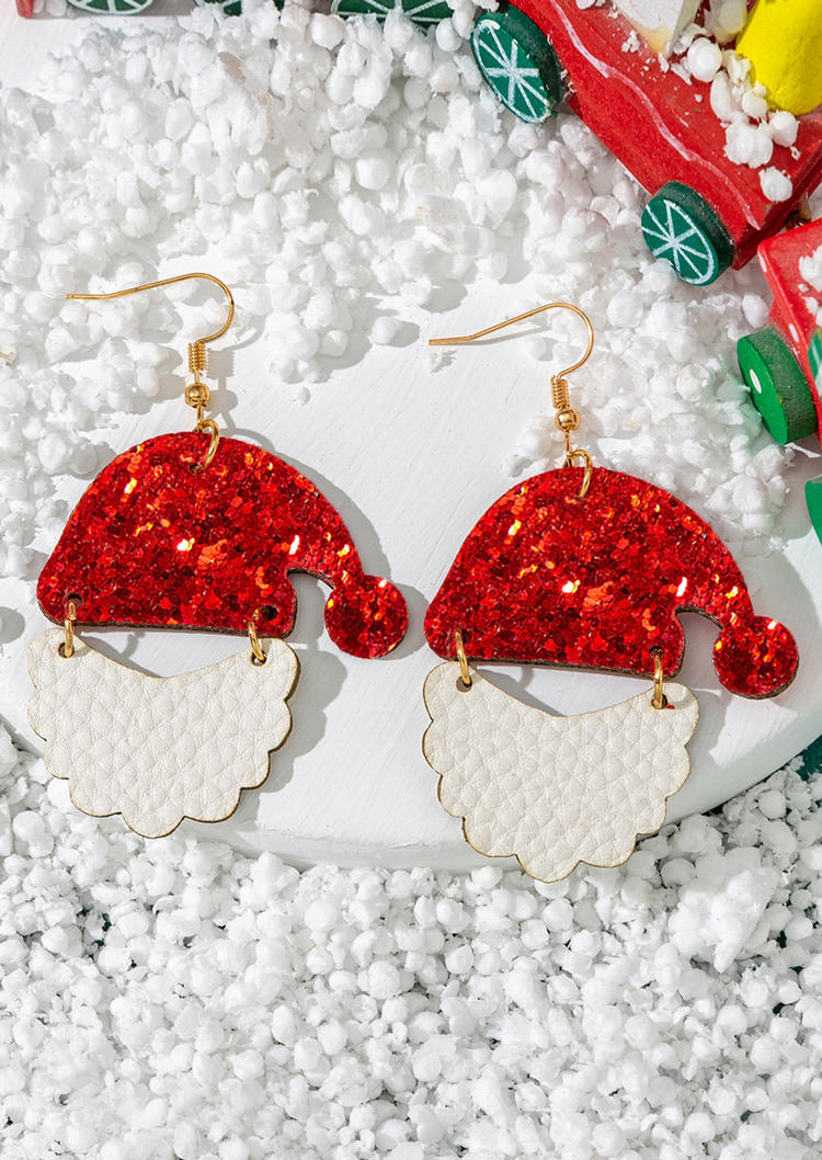 

Earrings Christmas Hat Sequined PU Leather Earrings in White. Size