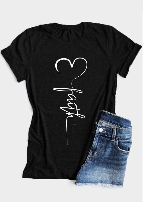 T-shirts Tees Faith Heart Cross T-Shirt Tee in Black. Size: L,M,S,XL