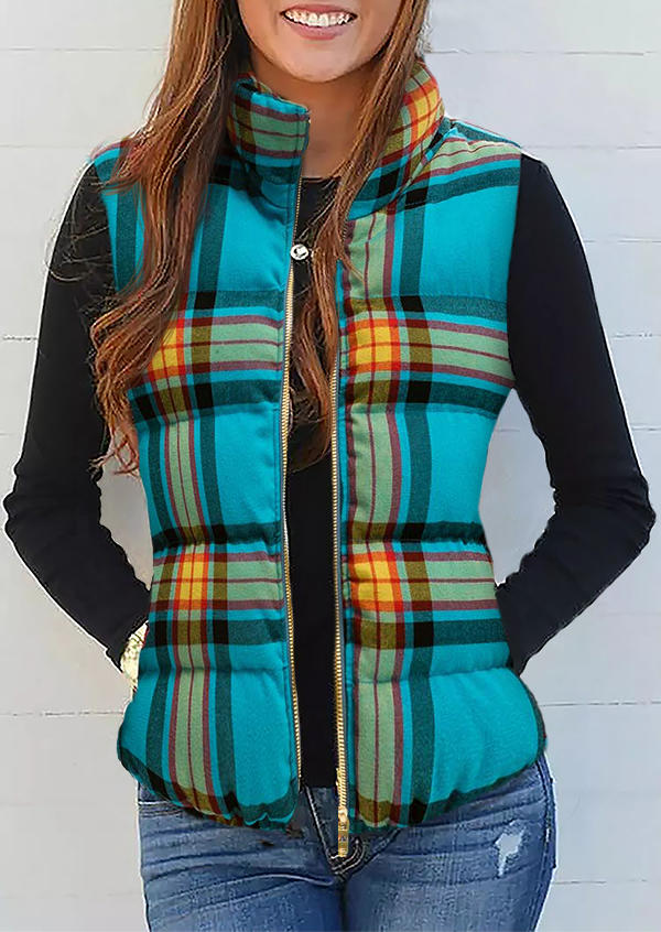 

Coats Plaid Pocket Zipper Vest Coat in Multicolor. Size: L,M,,XL