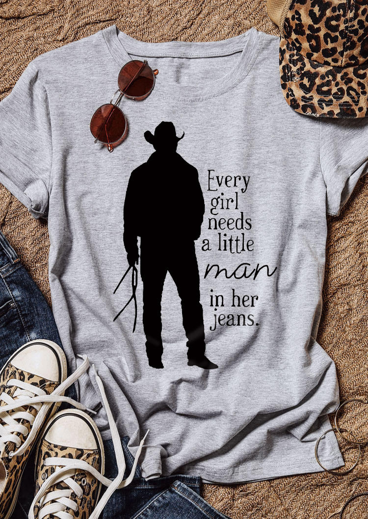 T-shirts Tees Every Girl Needs A Little Man In Her Jeans T-Shirt Tee in Gray. Size: L,M,S,XL