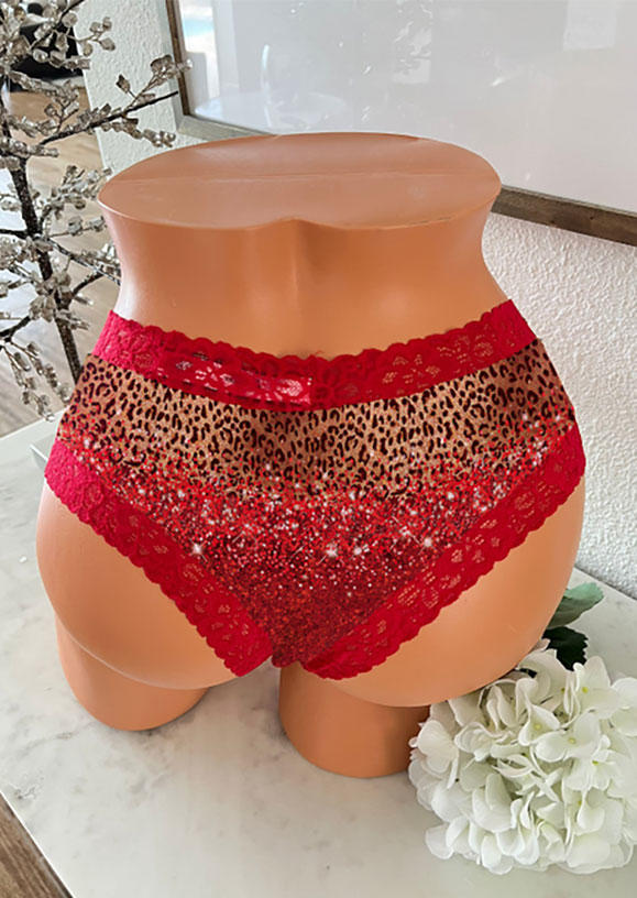 

Panties Leopard Glitter Lace Splicing Panties in Red. Size: L,M,,XL