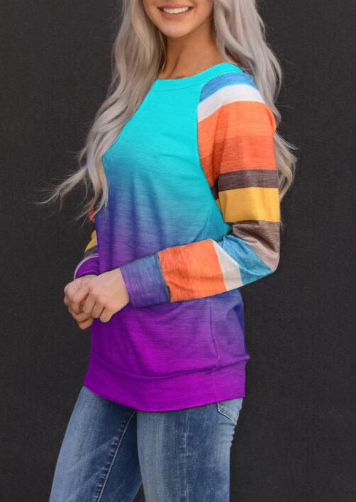 

Blouses Striped Color Block Long Sleeve Blouse in Multicolor. Size: L,M,,XL