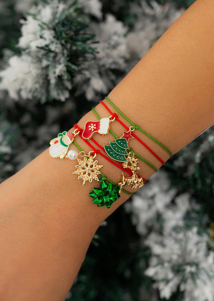 

Bracelet 6Pcs Christmas Tree Snowflake Snowman Bracelet Set in Multicolor. Size