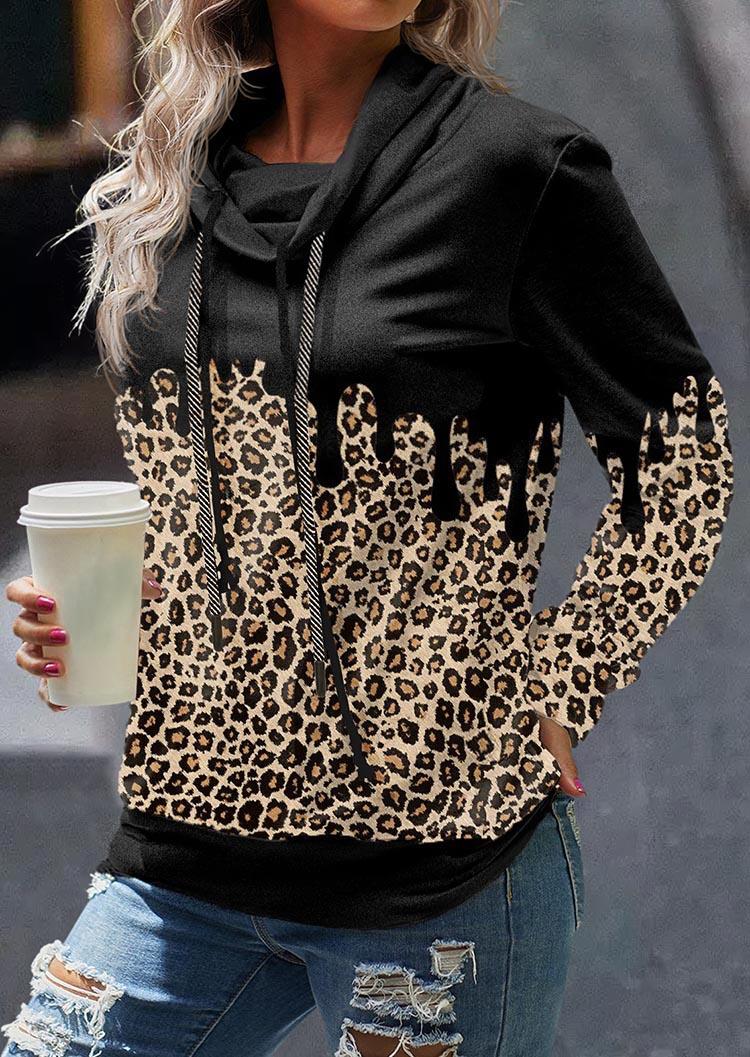 Sweatshirts Leopard Long Sleeve Cowl Neck Sweatshirt in Multicolor. Size: L,M,S