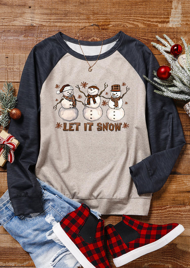 Sweatshirts Christmas Let It Snow Snowman Snowflake Dot Sweatshirt in Apricot. Size: L,M,S,XL