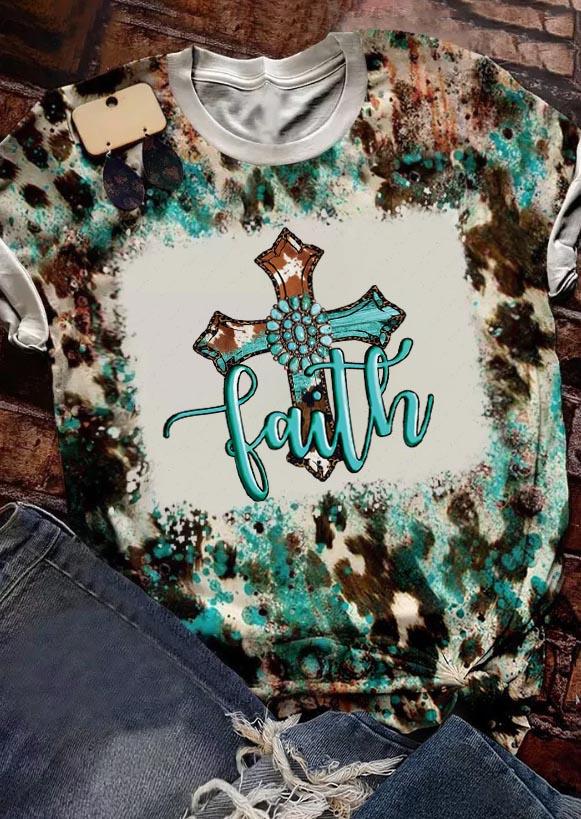 T-shirts Tees Faith Turquoise Cross O-Neck T-Shirt Tee in Multicolor. Size: L,M,S