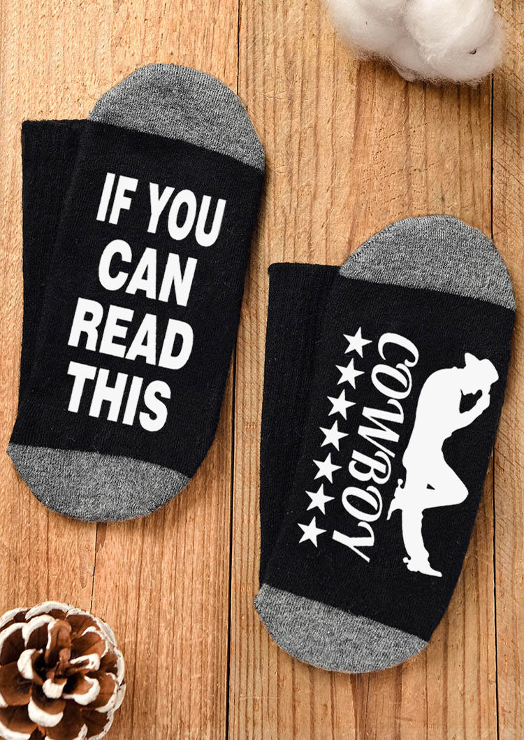 

Crew Socks If You Can Read This Cowboy Crew Socks in Black. Size