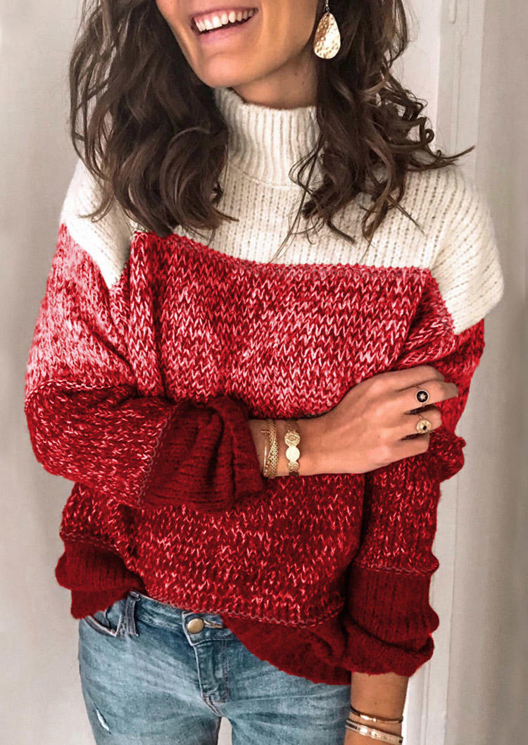 

Sweaters Color Block Long Sleeve Turtleneck Sweater - Burgundy in Red. Size