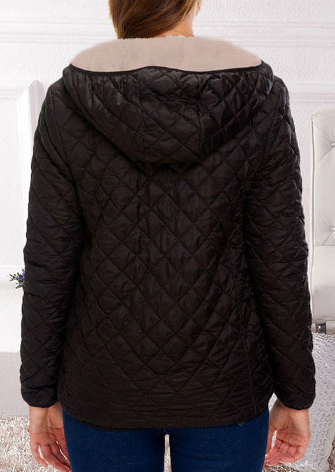 

Coats Zipper Pocket Warm Hooded Coat in Black. Size