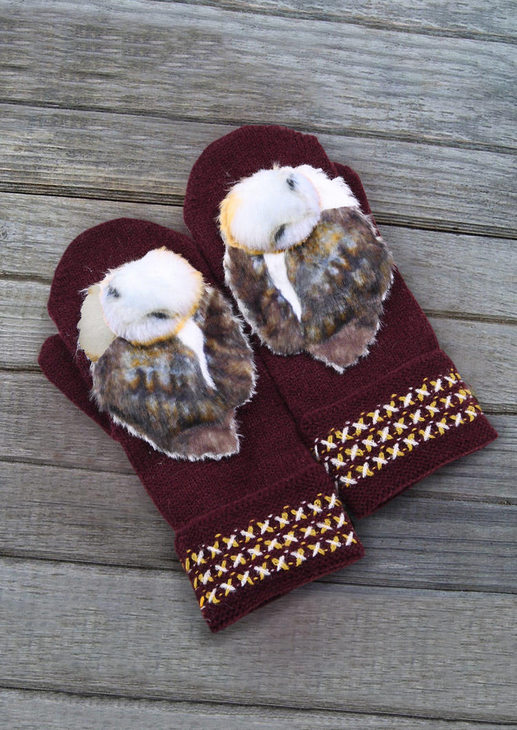 

Gloves Owl Knitted Mittens Gloves in Brown. Size