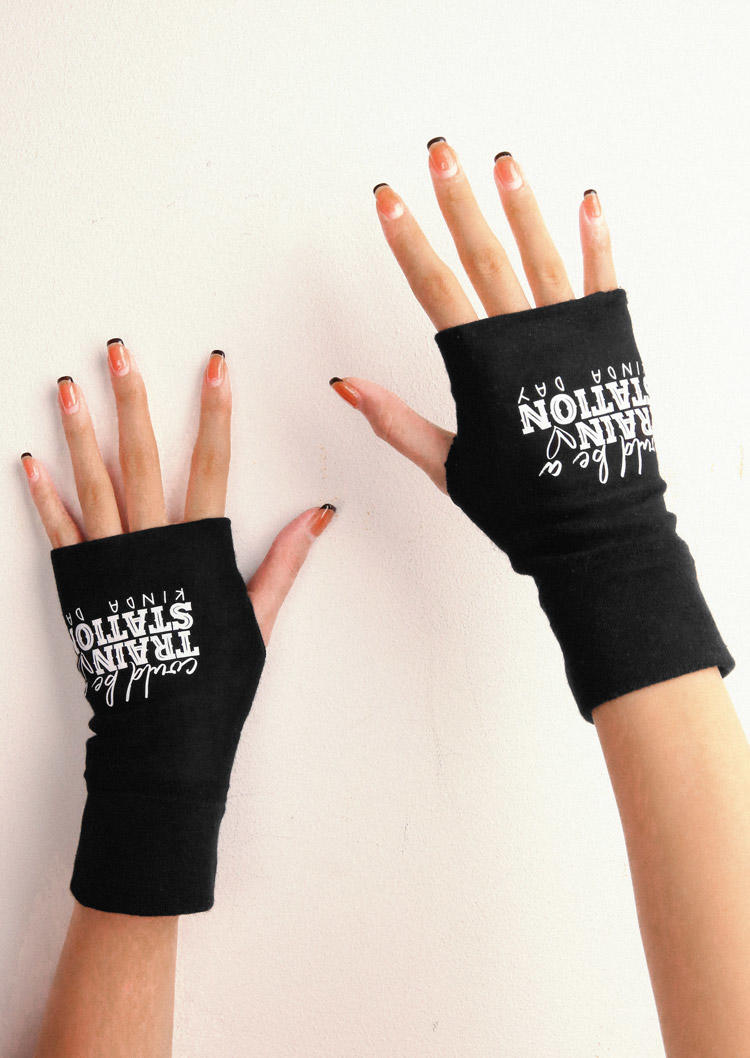 

Gloves Could Be A Train Station Kinda Day Thumbhole Fingerless Gloves in Black. Size