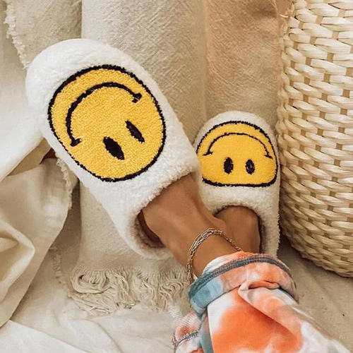 Smiley Fuzzy Flat Casual Slippers