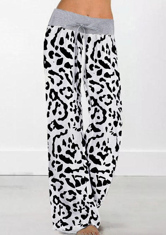 Pants Leopard Drawstring Tie Elastic Waist Wide Leg Pants in Multicolor. Size: M
