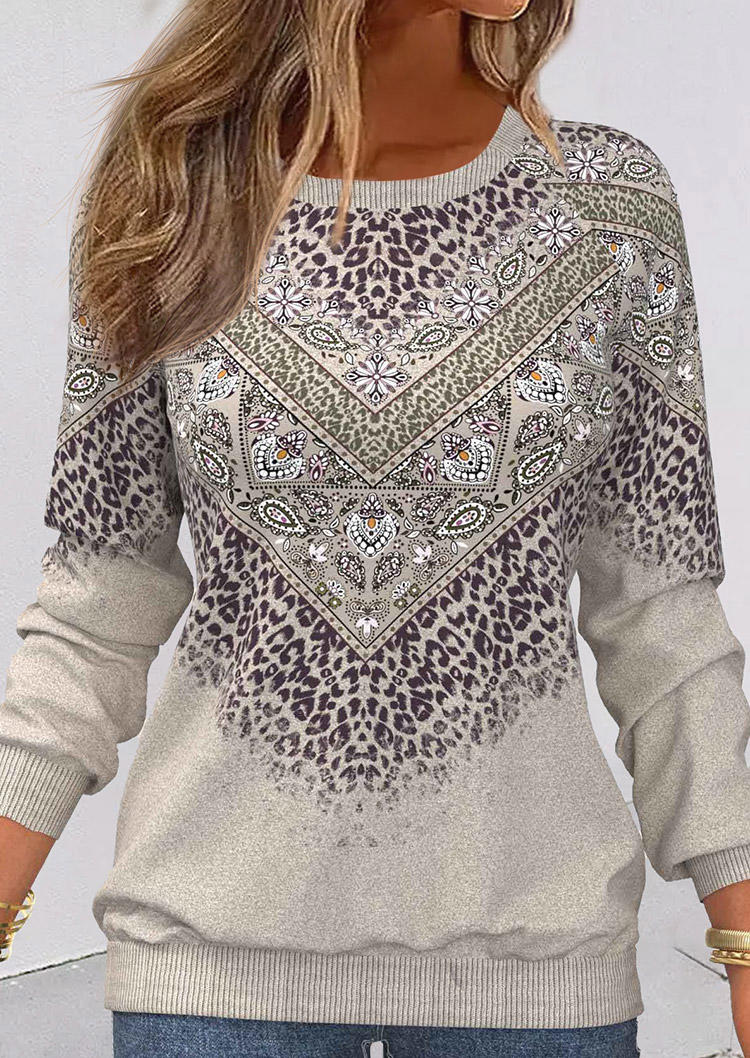 

Sweatshirts Paisley Leopard Raglan Sleeve Pullover Sweatshirt in Multicolor. Size