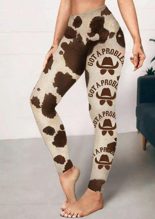 

Leggings Got A Problem Cow Elastic Waist Skinny Leggings in Multicolor. Size: L,M,,XL