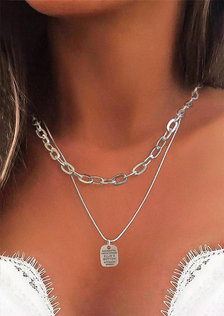 

Necklaces 2Pcs Square Sign Pendant Alloy Necklace in Silver. Size