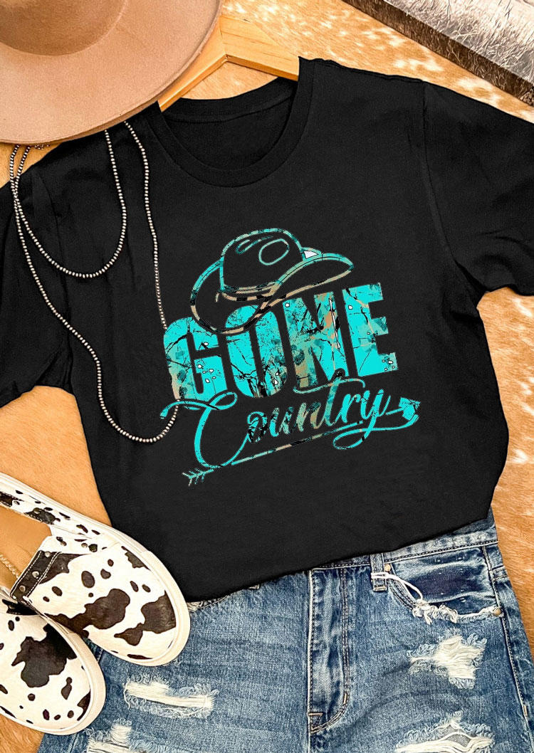 T-shirts Tees Gone Country O-Neck T-Shirt Tee in Black. Size: L,M,S,XL