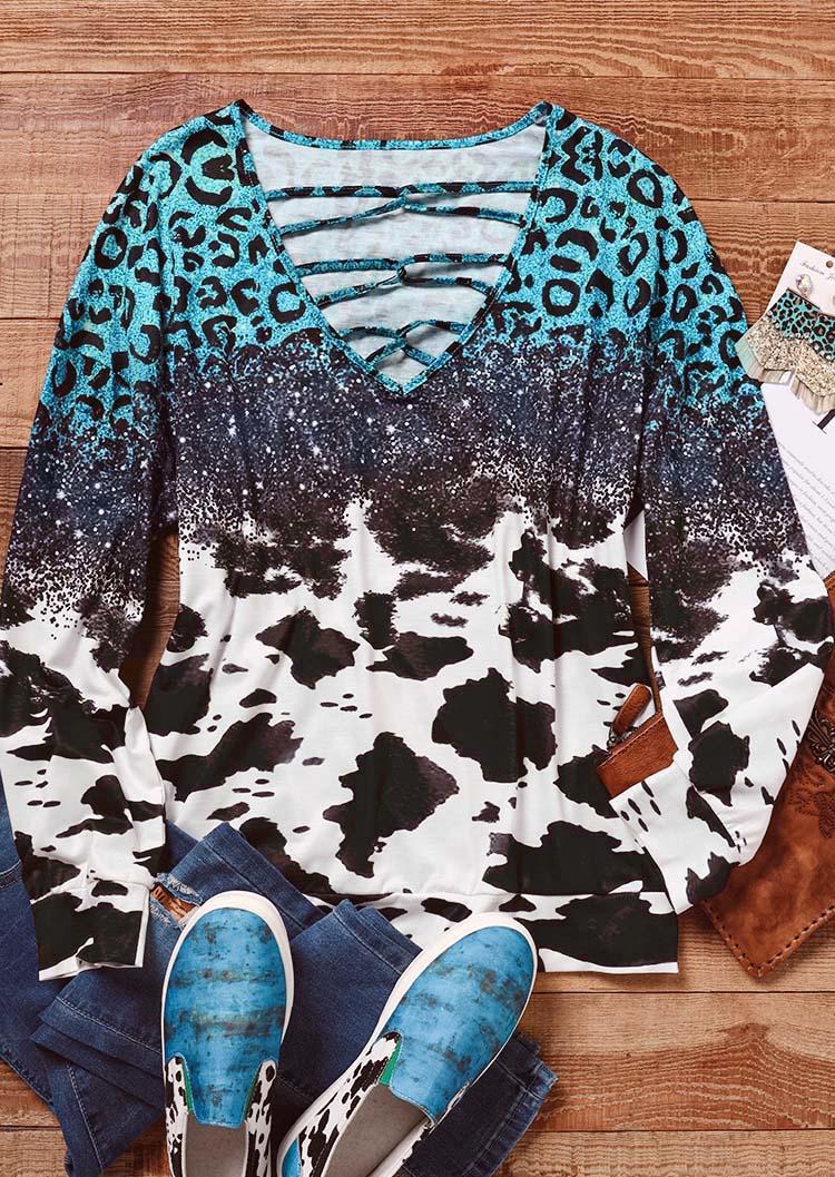 

Blouses Leopard Glitter Cow Criss-Cross Blouse in Multicolor. Size