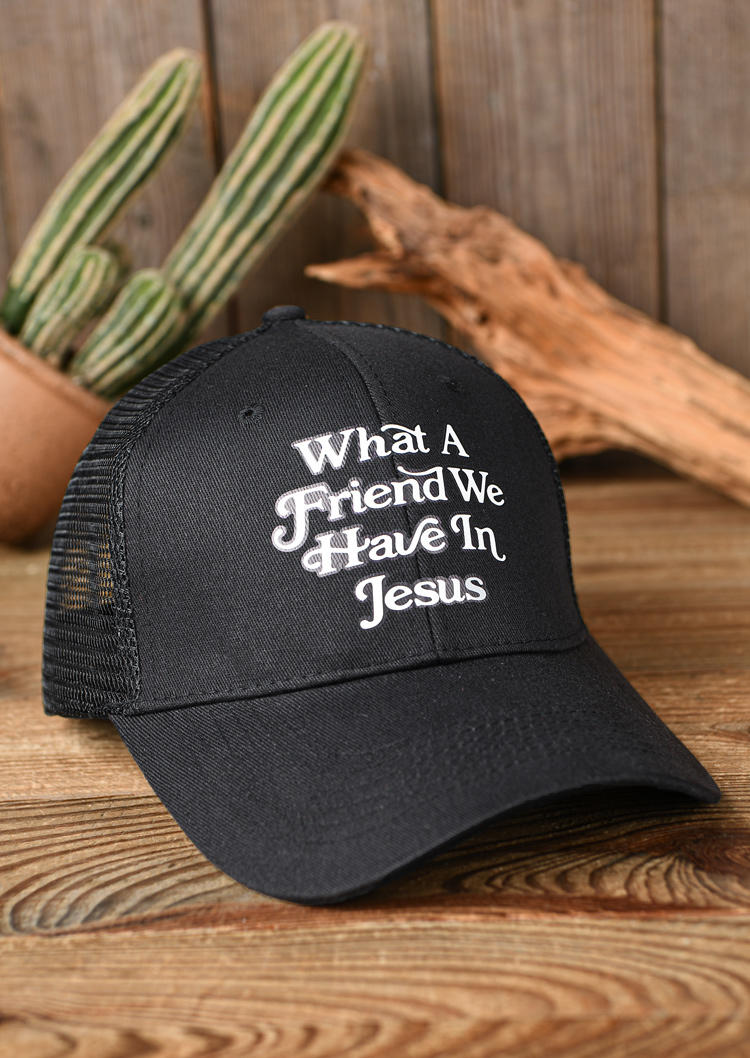 

Hats What A Friend We Have In Jesus Baseball Cap in Black. Size