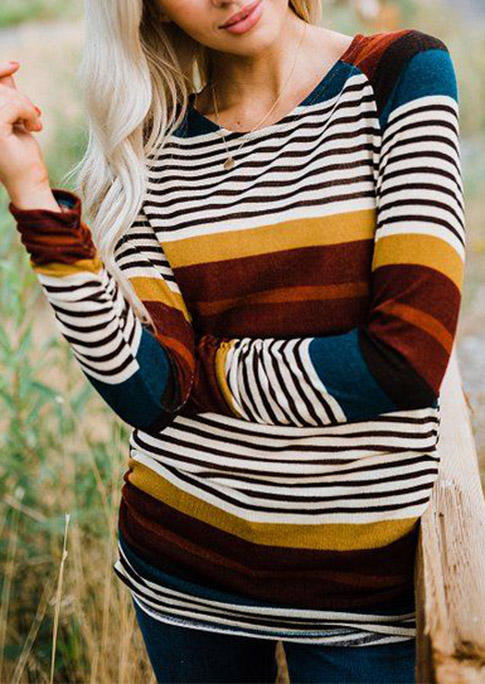 

Blouses Colorful Striped Long Sleeve Blouse in Multicolor. Size: L,M,,XL