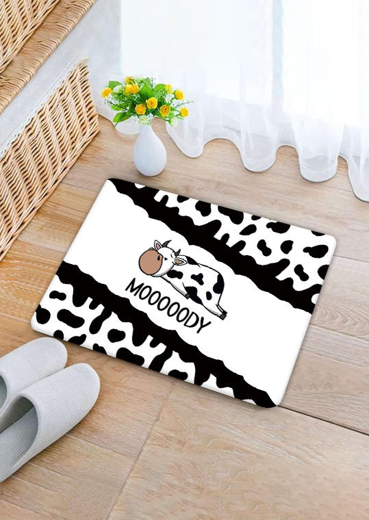Mooooody Cow Non-Slip Carpet in White. Size: One Size