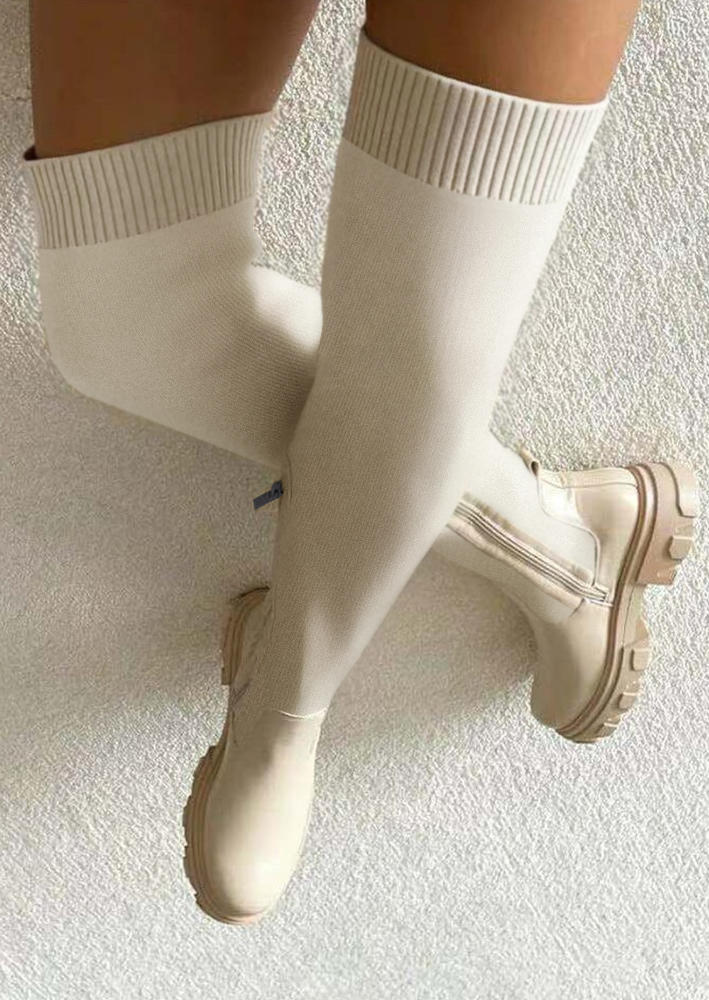 Boots Zipper Over Knee Platforms Boots - Beige in White. Size: 38,41