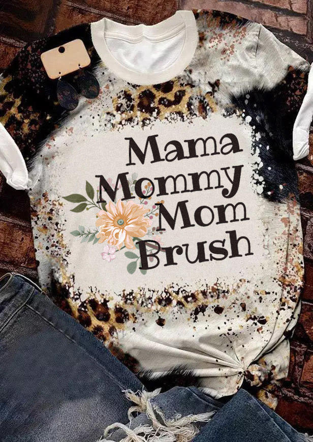 T-shirts Tees Mama Mommy Mom Brush Leopard Floral T-Shirt Tee in Multicolor. Size: L,M,S,XL