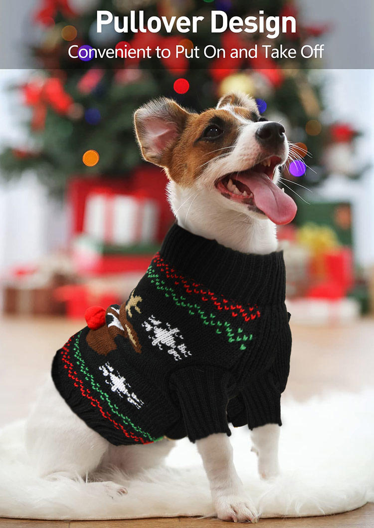 

Pet Products Reindeer Snowflake Pet Dog Knitted Sweater in Black. Size