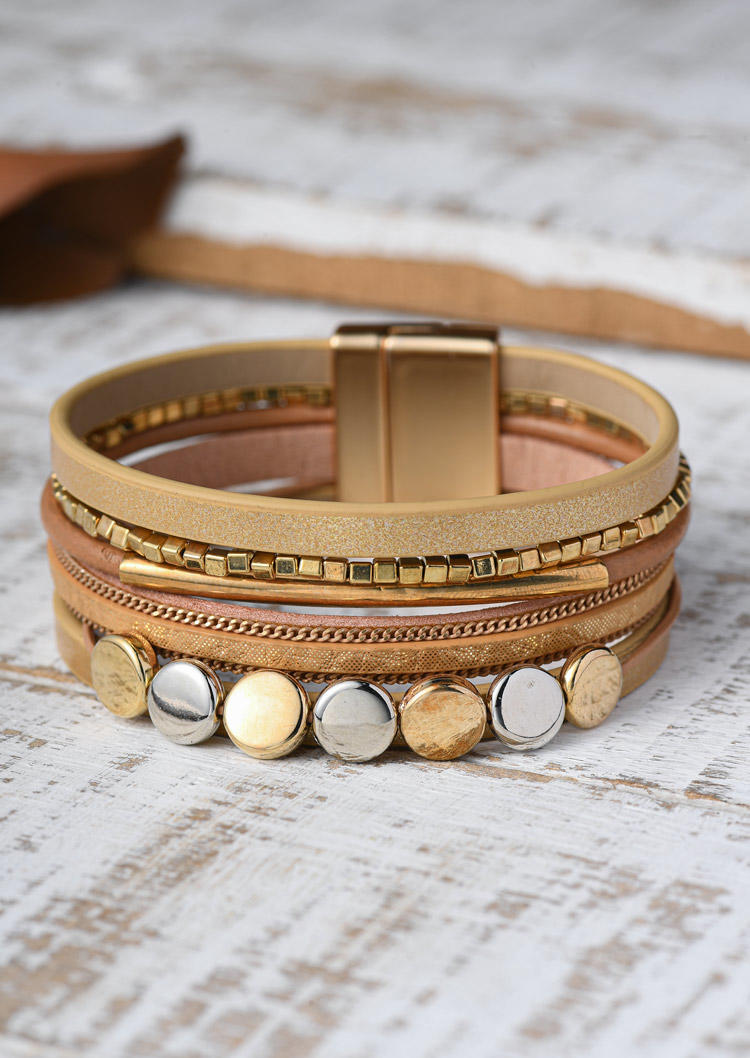 

Bracelet PU Leather Magnetic Buckle Bracelet in Black,Gold. Size