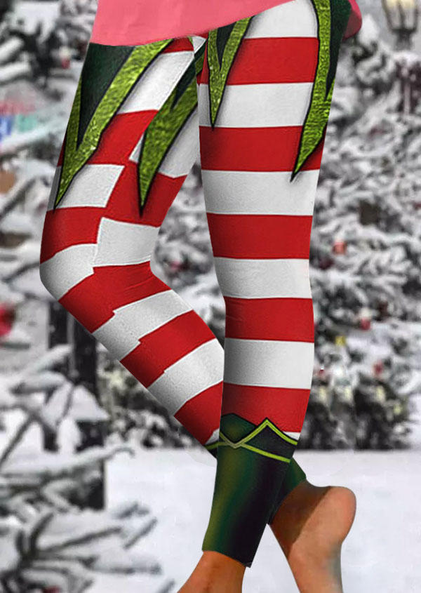 Christmas Elve Striped High Waist Skinny Leggings