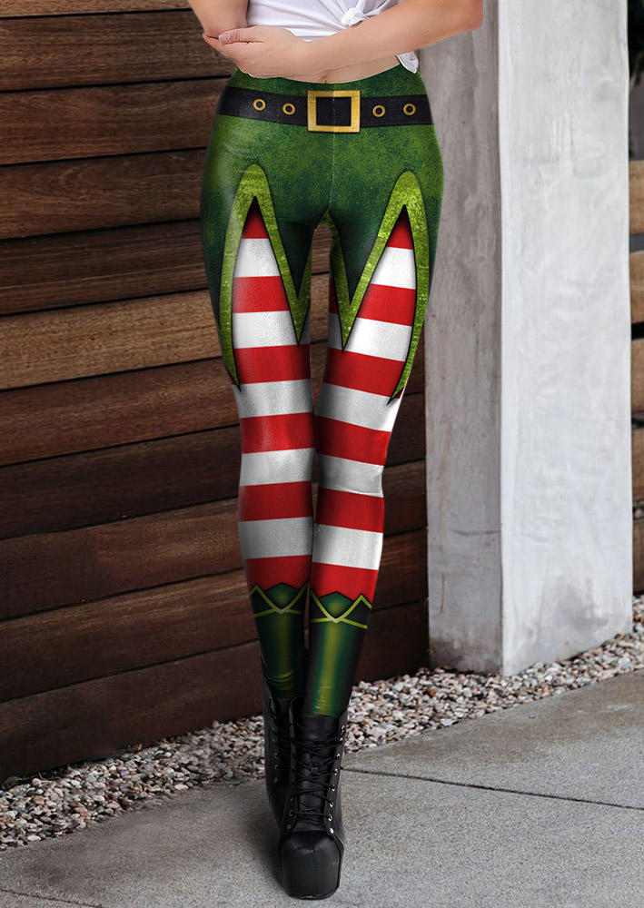 

Leggings Christmas Elve Striped High Waist Skinny Leggings in Multicolor. Size
