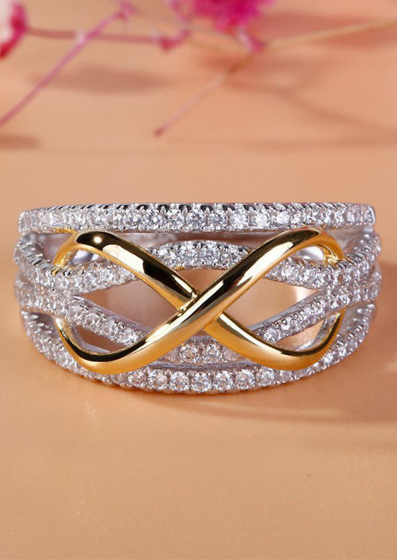 

Rings Rhinestone Hollow Out Alloy Ring in Gold. Size