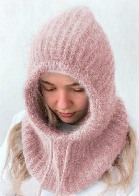 

Hats Knitted One-Piece Neck Warmer Hat in Pink. Size