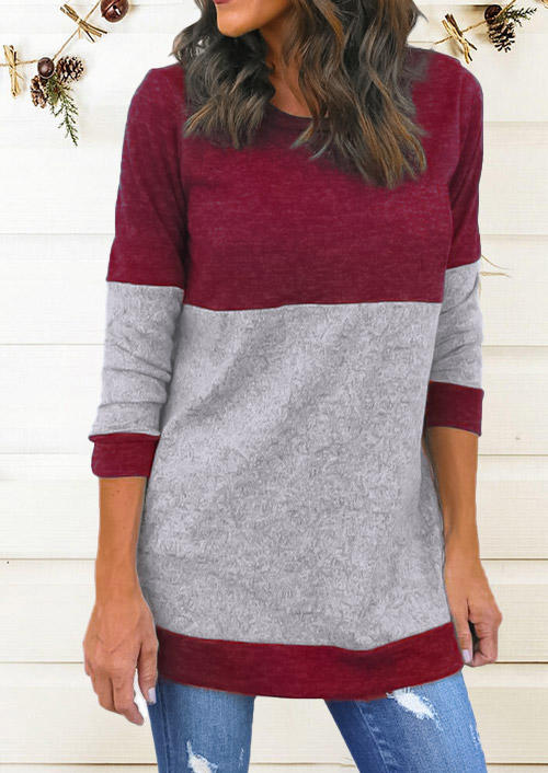 

Blouses Color Block Long Sleeve Blouse - Burgundy in Red. Size