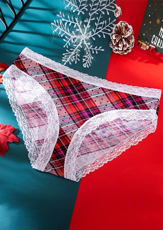 

Panties Plaid Lace Splicing Panties in Multicolor. Size