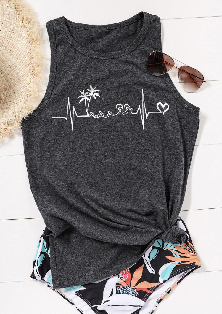 

Tank Tops Beach Heartbeat Coconut Tree Racerback Tank Top - Dark Grey in Gray. Size
