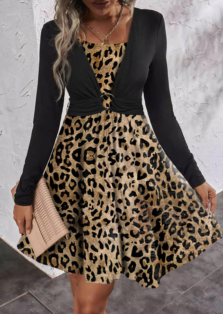 

Mini Dresses Leopard Ruched Long Sleeve Mini Dress in Multicolor. Size: L,M,,XL
