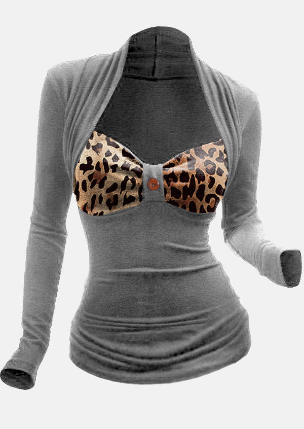 

Blouses Leopard Button Ruched Long Sleeve Blouse - Light Grey in Gray. Size