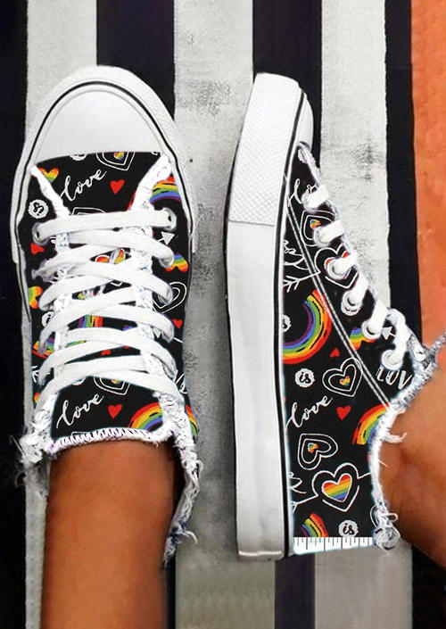 

Sneakers Valentine Love Rainbow Heart Round Toe Flat Sneakers in Black. Size: ,38,39,40,41