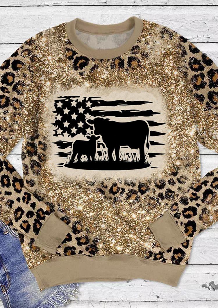 

Sweatshirts Leopard Glitter American Flag Pullover Sweatshirt in Multicolor. Size: L,M,,XL